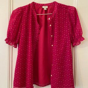 J Crew Factory short-sleeved blouse.  Deep pink with small white design